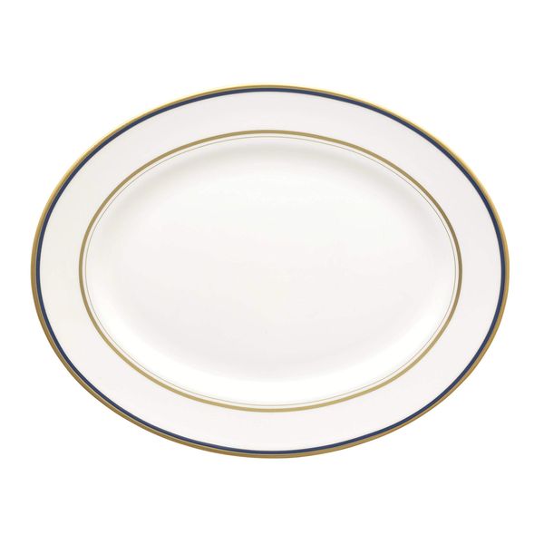 Kate Spade Library Lane Navy 13" Oval Serving Platter, 2.85 LB, White