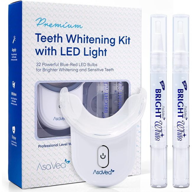 Teeth Whitening Pen with 32X Powerful Blue-Red Rechargeable LED Light, Effective for Sensitive Teeth