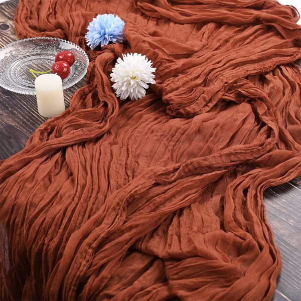 YMHPRIDE 2 Packs Terracotta Cheesecloth Table Runner, 35"x120" Rustic Gauze Fabric Boho Table Runner, Rust Cheesecloth Wedding Table Decor Table Cloth for Wedding Party Bridal Shower Table Decorations