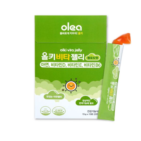 Aju Pharmaceutical Olki Vita Jelly Green Grape Flavor 1 Box (15 Packets) / Zinc, Vitamin D, Vitamin E, Vitamin B6