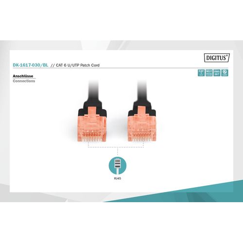 DIGITUS CAT 6 U-UTP Patch Cable, 3m, Network LAN DSL Ethernet Cable, LSZH, Copper, AWG 26/7, Black