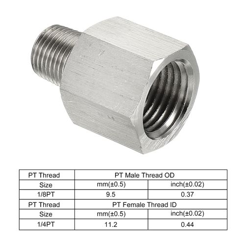 sourcing map Hex Bushing, 1/8 PT Male to 1/4 PT Female Stainless Steel Pipe Fitting Adapter, Pack of 2