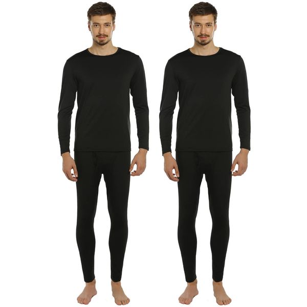 ViCherub Thermal Underwear for Men Fleece Lined Long Johns Ultra Soft Thermals Top and Bottom Warm Base Layer Mens Set of 2 Black & Black M