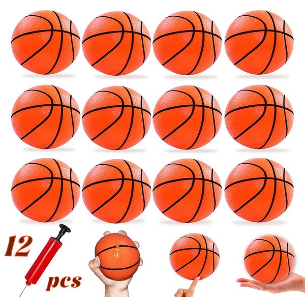 Hymaz 12 Pack Mini Basketball Ball for Kids Toddlers - 4 Inch Mini Hoop Basketball Toy Geart for Sports Beach Pool Theme Party Favor with Pump