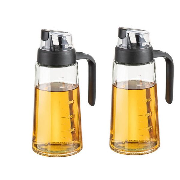 Giorno di casa Gass Oil Dispenser Bottles, 2 pcs Olive Oil Container for Kitchen, 630ml Lead-free Olive Oil and Balsamic Vinegar Pots with Scale (Black)