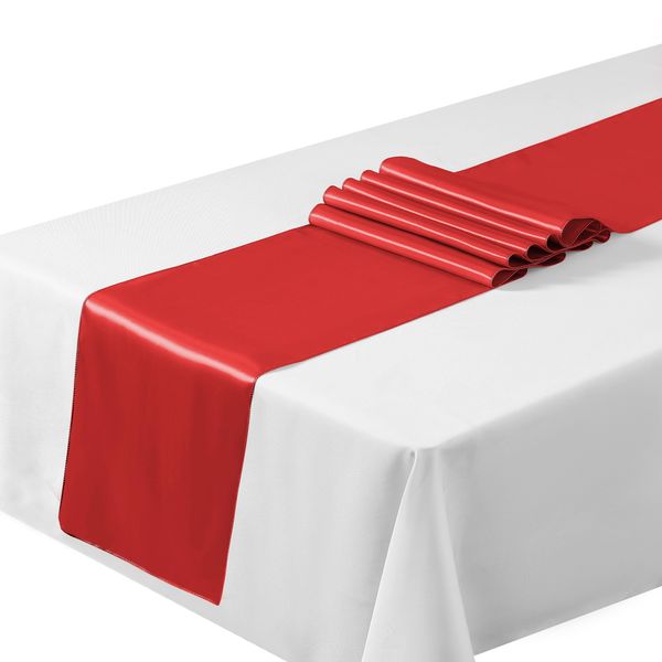 AKA 12"x 108" (Inch) Satin Table Runners Chair Swags Wedding Party Table Decoration (Red)