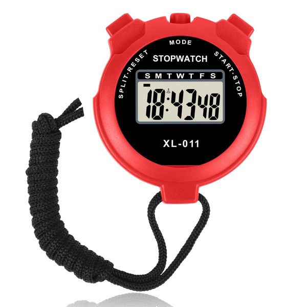 Vicloon Sport Stopwatch Timer, Multi-Function Sport Digital Stopwatch Large Display, Single Lap/Split Memory Stopwatch with12/24 Hour Clock Alarm Calendar for Training Swimming Running(Red)