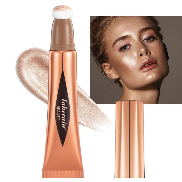 Highlighter Makeup Stick, Soft Liquid Highlighter Wand with Cushion Applicator, Silky Beauty Highlighter for Cheeks, Cream Highlighter Natural shimmer, Lightweight Breathable (03# Highlight Stick)