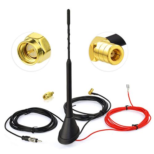 Eightwood Active DAB/DAB+ Antenna Car Digital Radio FM/AM Combi Roof Antenna Car Antenna with Amplifier with SMB/SMA Plug DIN Adapter Car Radio Vehicle Splitter Amplifier 5 m