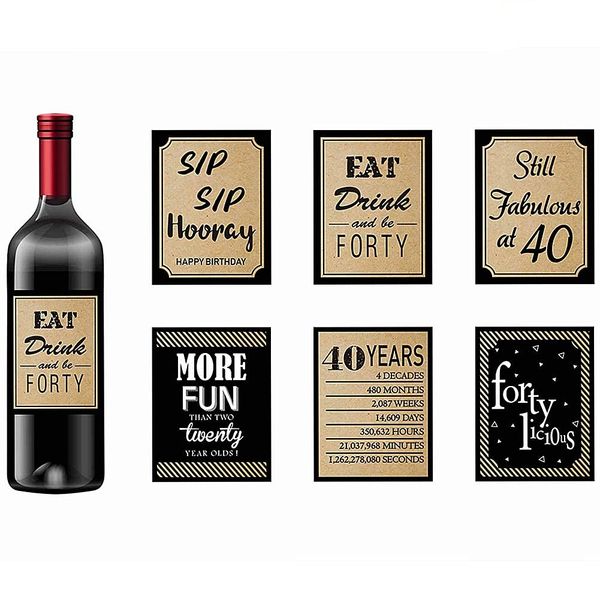 YiiiGoood 12pcs 40th Birthday Wine Bottle Labels Stickers Birthday Party Decorations Birthday Gifts Cheers to 40 Years Funny Party Decor Supplies