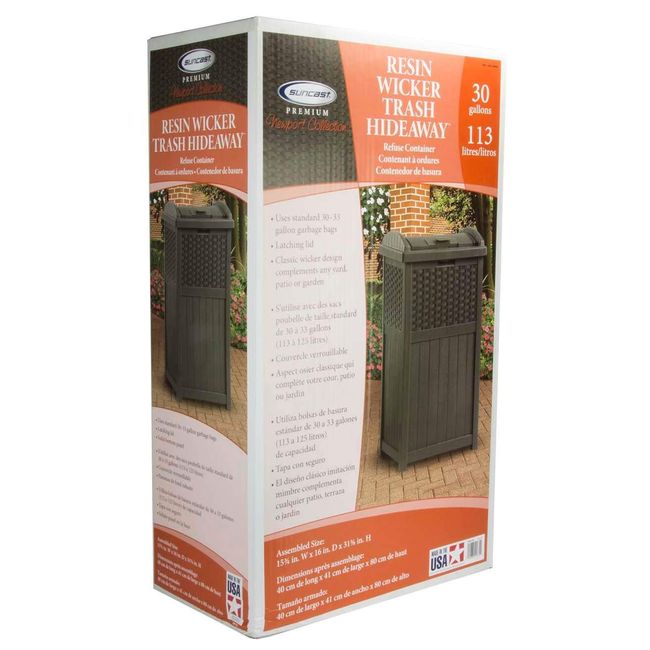 Suncast Hideaway Can Resin Outdoor Trash with Lid Use in Backyard, Deck, or  Patio, 33 Gallon, Brown 
