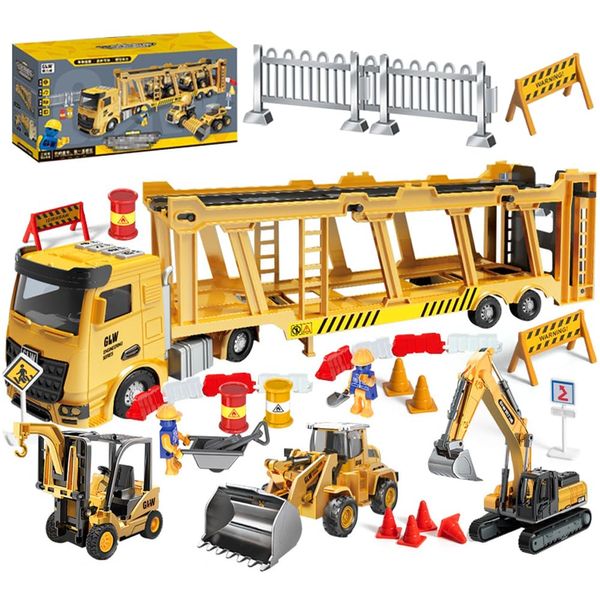Esteopt Autotransporter Spielzeug Kinder Baufahrzeuge Kinder groß LKW Fahrzeug Spielzeug mit Kran Spielzeug Bulldozer Dampfwalze Gabelstapler für 3-8 Jahre Jungen