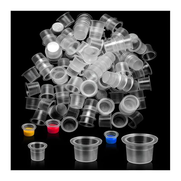 Sanrolax Tattoo Tintenbecher,300 Stück Transparent Kunststoff Tattoo Farbkappen Cups, Gemischte Größen 16mm, 14mm,9mm Kleine Small Tinte Pigment Cups, Malerei Tattoo Kunsthandwerkliche Waren Ink Cup