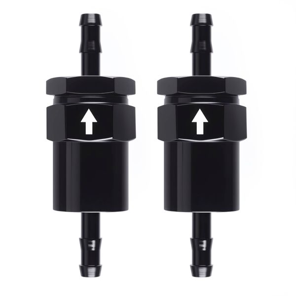 CNRAQR 5/16" Billet Inline Fuel Filter 30 Micron Anodized Aluminum Black 2PCS