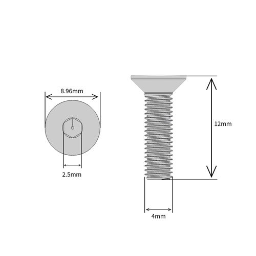 M4 (4mm x 12mm Inc Head) Hex Socket Countersunk Machine Screws - A2 Grade Stainless Steel (Pack of 20)