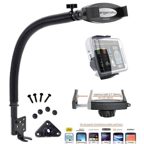 ChargerCity Heavy Duty ELD 24-inch Aluminum Metal Seat Rail Bolt Drill Floor Truck Car Mount for Smartphone Like iPhone PRO MAX Plus Galaxy Pixel Oneplus Phone.