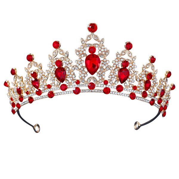 Guoeappa Crystal HeadBand Queen Tiara Crown for Women Bridal Wedding Girls Birthday Party(Red)