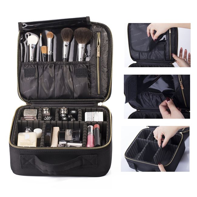 Rownyeon Makeup Box, Professional Makeup Box, Functional, Large Capacity, Makeup Pouch, Makeup Brush Bag, Storage Case, Suitcase, Travel Bag, Makeup Brush, Makeup Tool, Accessory Holder, Travel (Mini)