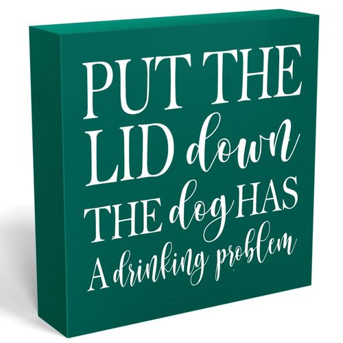 Funny Bathroom Quotes Sign Bathroom Dog Decor for Shelves Humor Toilet Sign Decorations for Home Bedroom Bathroom Dining Room Tabletop Bookshelf 5 X 5 Inch (Green)