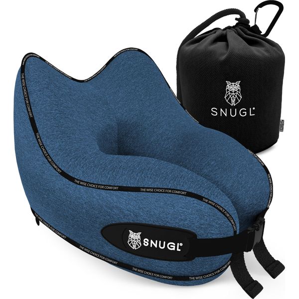 SNUGL Nackenkissen Memory Foam Waschbar & Verstellbar | Kuscheliges Nacken Reisekissen Für Flugzeug, Auto & Unterwegs | Reise-Kissen Nackenhörnchen, Neck Travel Pillow (Blau, Erwachsener Normal)