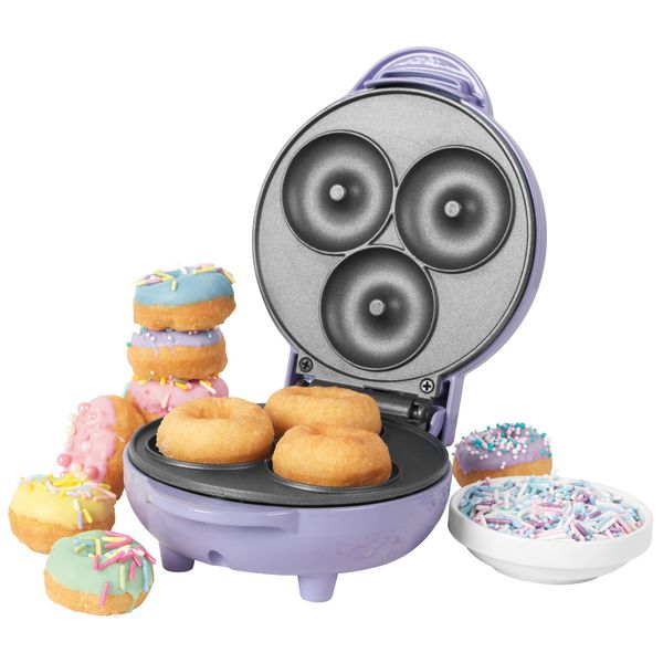 Giles & Posner EK4698GSPP Doughnut Maker - Easy Clean & Non-Stick Plates, Make 3 Mini Donuts, Create Vegan, Breakfast, & Ice Cream Doughnuts For Kids, Sorbet Pastel Purple, 16.5 x 13 x 8.5 cm, 550 W