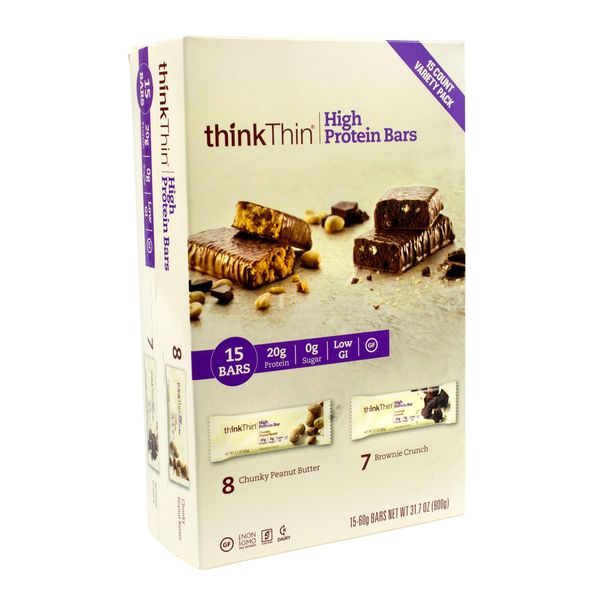 Think Thin, 15 Bars - 8 Chunky Peanut Butter, 7 Brownie Crunch