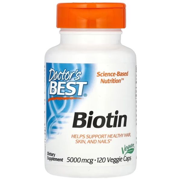 Doctor's Best - Biotin 5000 mcg | Support for Healthy Skin, Hair and Nails - 120 Veggie Capsules