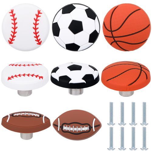Menkxi 16 Pcs Sports Ball Dresser Knobs for Kids Baseball Basketball Dresser Drawer Knobs for Boys Football Soccer Sports Nursery Hardware Drawer Pulls Handles for Cabinet Party Decor (Novel Style)