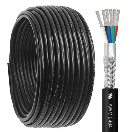 22/6 Shielded Wire 30FT 22 Gauge 6 Conductor Wire, UL2464 22 AWG Chain CNC Tinned Copper Cable for CNC Router Machine, CNC Spindle, Microphone, 3D Printer