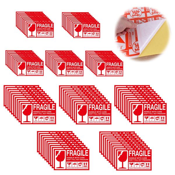 Flagile Stickers, Handling Precautions, Set of 100, Large Capacity, Crack Caution, Seals, Overseas and International Transportation, Packaging, Shipping, Mailing, Home Delivery, Luggage Tag Stickers, 3.5 x 2.1 x 2.8 inches (9 x 5 cm), 5.1 x 2.8 inches (13