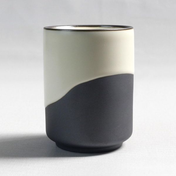 Gohobi Modern Ceramic Tea Cups, Two-Tone Design, Grey and Black (Beige)