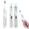 2Pcs Travel Toothbrushes Kit Fold Travel Size Toothbrushes Built-in Travel Toothpaste Container, Including 2 Cleaner Head Soft Bristles for Travel, Camping, School, Business Trip (Blue, White)