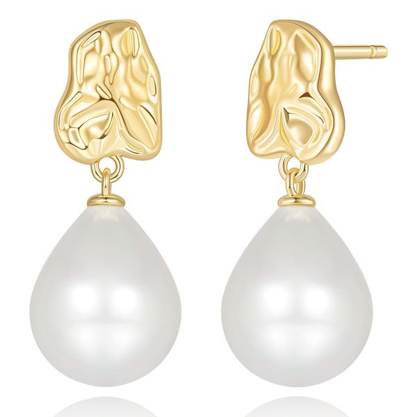 SLMYUER Pearl Earrings 14K Gold Pearl Earrings for Women Pearl Drop Earrings for Women Dangle Pearl Earrings Teardrop-Shaped Design Pearl Dangle Earrings for Women