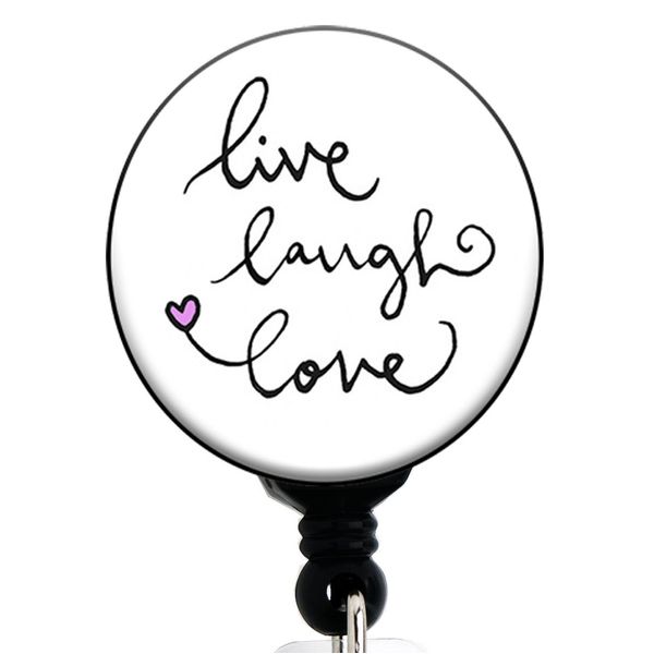 Live Laugh Love - Retractable Badge Reel with Swivel Clip and Extra-Long 34 inch Cord - Badge Holder