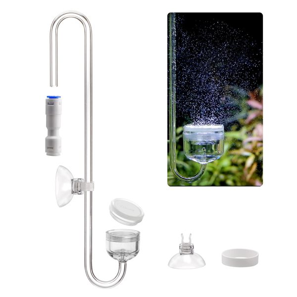 Clscea Aquarium Acrylic CO2 Diffuser, S-Hook CO2 Atomizer Bubble Counter with Replaceable Disc and Quick-Plug for Aquarium Plant Tank, 20cm (S)