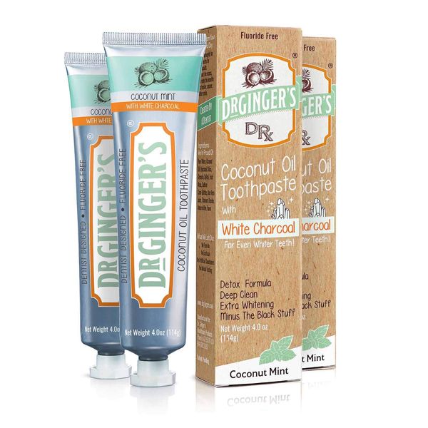 Dr. Ginger's Coconut Oil Toothpaste with White Activated Charcoal, 4 oz, 2 Count - Coconut Mint Flavor