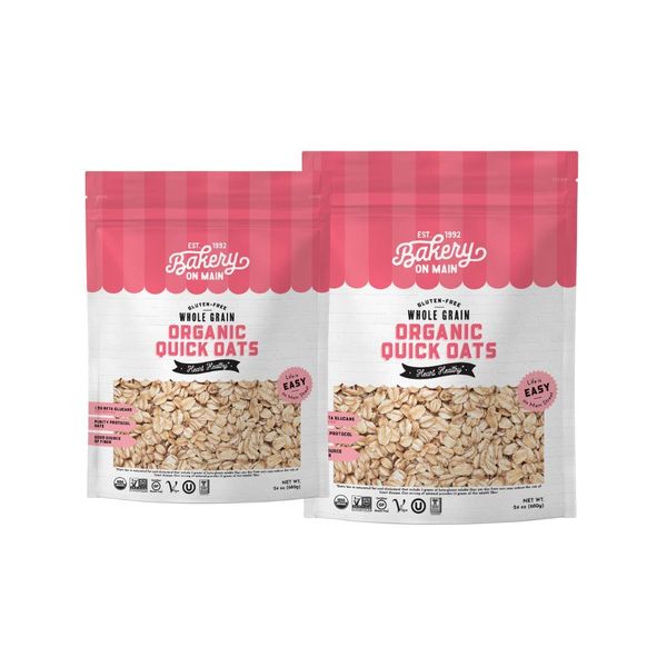 Bakery On Main Organic Oats - Gluten Free Organic Quick Oats - Non-GMO, Preservative-Free Organic Quick Oats for Breakfast, Baking - 24oz Bag (Pack of 2)