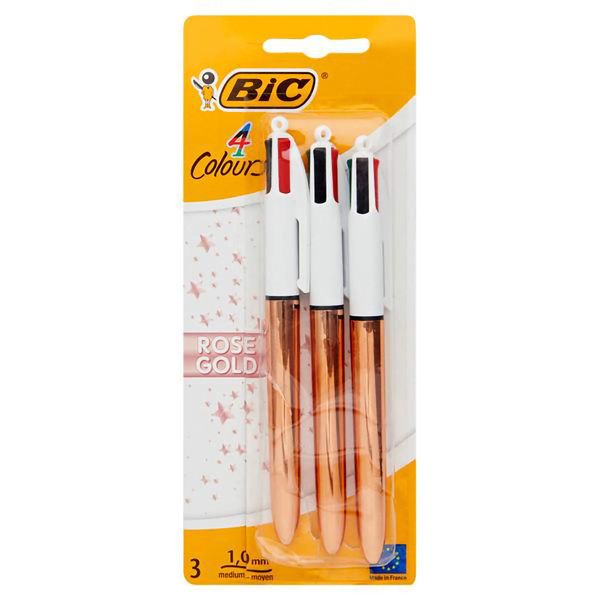 Bic B159893 – Set mit 3 Kugelschreibern, 4 Farben, Roségold