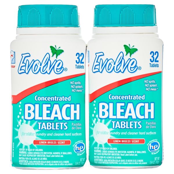 Evolve Ultra Concentrated Bleach Tablets, Linen Breeze Scent, 64 Total Count (32