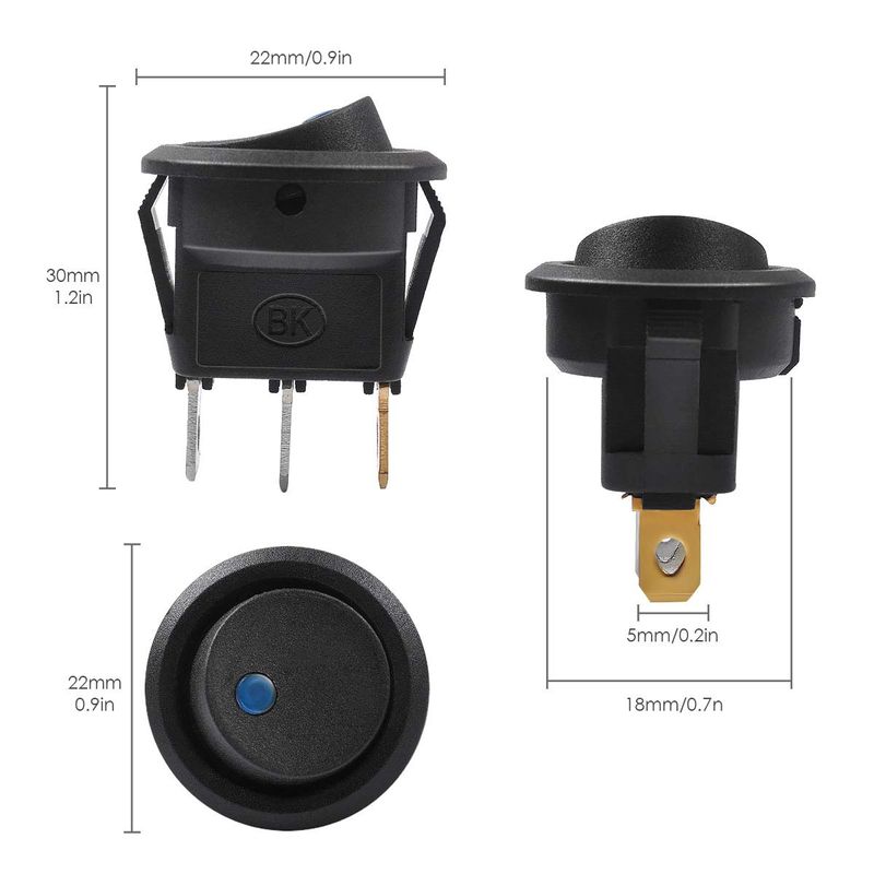 AutoEC 3pc 12V 20A Car Truck Round Rocker Toggle LED Switch Blue Light ...