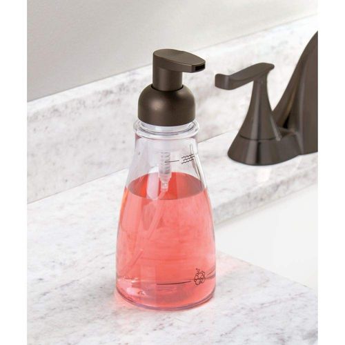iDesign 50104 Bronze InterDesign Plastic Foaming Soap Pump Dispenser Holds 14 oz. for Kitchen, Bathroom-Sink, Vanity, 3" x 3" x 7.5"-Clear, 3 x 3 x 7.5 inches