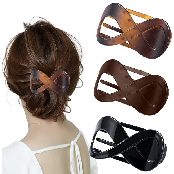 3 Pcs Haarspangen, Damen Schildpatt Rutschfest Haarklammern, Dünnes Elegant Haar-Accessoire Haar Accessoire Frauen Mädchen Big Hair Clip (Schwarz/braun/kaffee farbe)