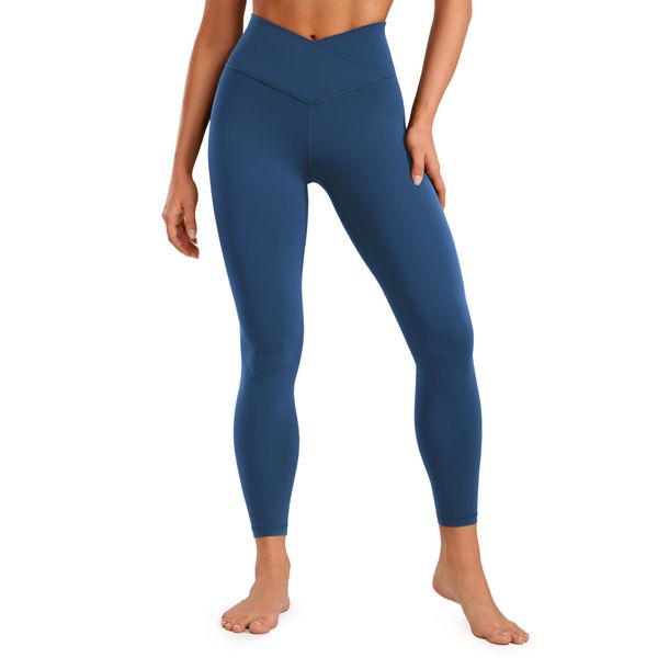 CRZ YOGA Damen Butterluxe Cross Waist Workout Leggings V Cross High Waisted Bauchkontrolle Gym Yoga Leggings - 64cm FRANZÖSISCHE Marine 40