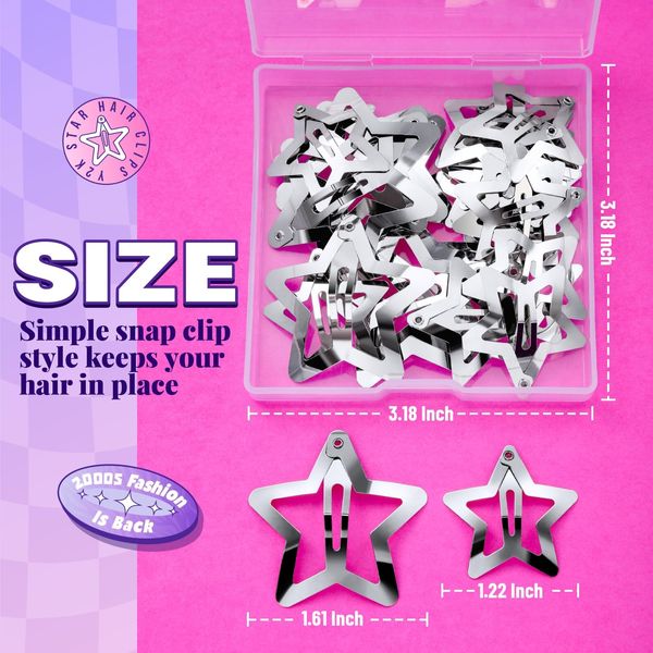 Kabwea 30 PCS Star Hair Clips, Y2K Star Hair Accessories, Rave Accessories, Metal Star Snap Hair Clips, Star Kawaii Haarspange Accessories, Hair Accessories