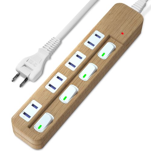 SAYBOUR Extension Cord, Wood Grain Style, Power Strip, Thunder Guard, Individual Switch, Power Saving Tap, Stylish, Energy Saving, AC Outlet, 4-Outlet LED, PSE Certified (6.6 ft (2 m)