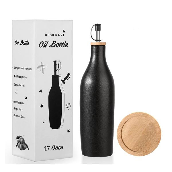 BESKGAVI Olive Oil Dispenser Bottle for Kitchen 500 ml Olive Oil Bottle Drizzler Cooking Oil Dispenser with Brush Olive Oil Bottle for Kitchen (Black)