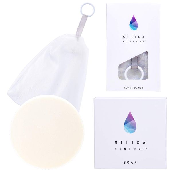 Silica Mineral™ Soap, 2.8 oz (80 g) + Dedicated Foaming Net (Whisking Net) Set, Silica (Water Soluble Silicon, Silicon), Sea Salt, Additive-Free, Hypoallergenic, Skin-friendly, Creamy Fluffy Foam,