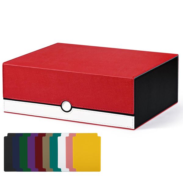 UAONO Card Storage Box for Trading Cards, 1800+ PU Leather Commander Card Deck Case, Magnetic Closure Card Holder Fits for Magic Game Cards (Red&White)