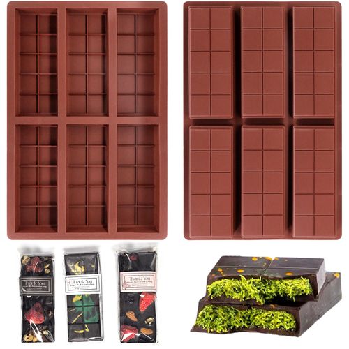 LUXCONE Chocolate Bar Molds Deep 2 Pack, Thick Silicone Chocolate Molds for Filling Dubai Chocolate Bar Pistachio, Candy Bar Molds with 100pcs Storage Bags & 104pcs Stickers
