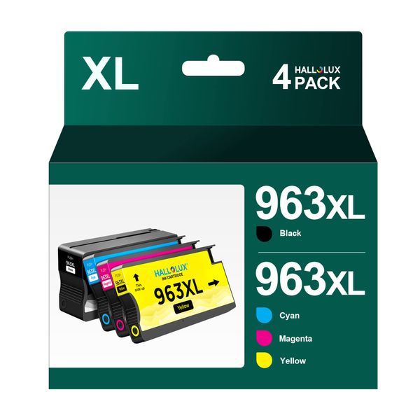 HALLOLUX 3YP35AE 963XL High Yield Replacement Ink Cartridge,Black/Cyan/Magenta/Yellow,for HP 963XL 963 XL OfficeJet Pro 9010 9012 9013 9020 9014 9022 9025 9019 9015 9018 9016 9018 9026 9028 (4 Pack)